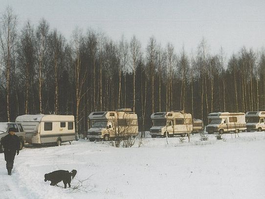 Belarus in Winter motorhomes parked in snow