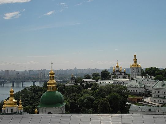 Churches overlooking river